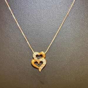 Double heart CZ 925 gold plated Italy necklace